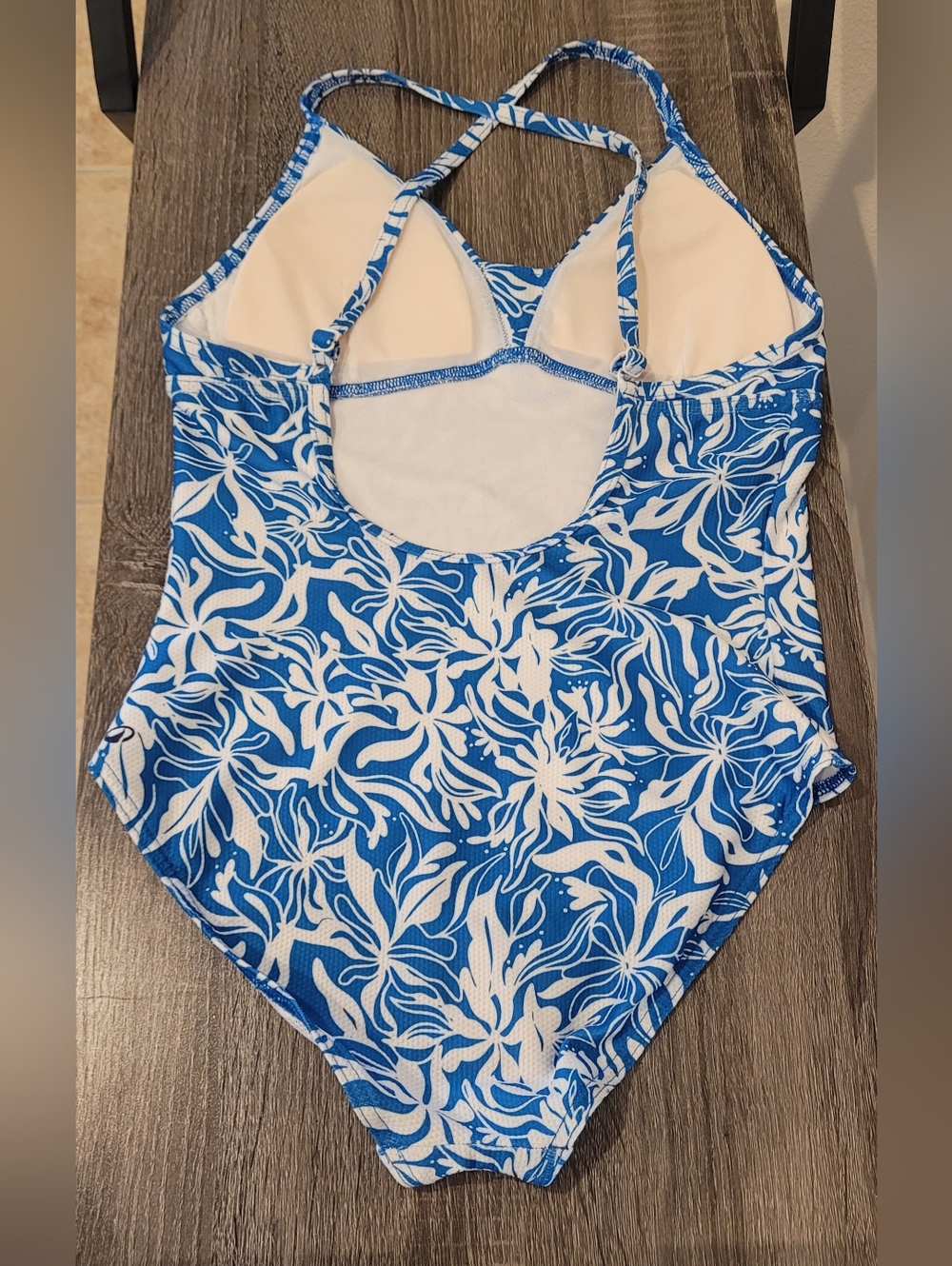 Decathalon Girl Swimsuit One Piece Blue and White Floral Size 12 - Picture 2 of 12